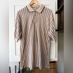Vintage Naturalife Striped Polo Shirt • Tan Neutral Knit • Size L